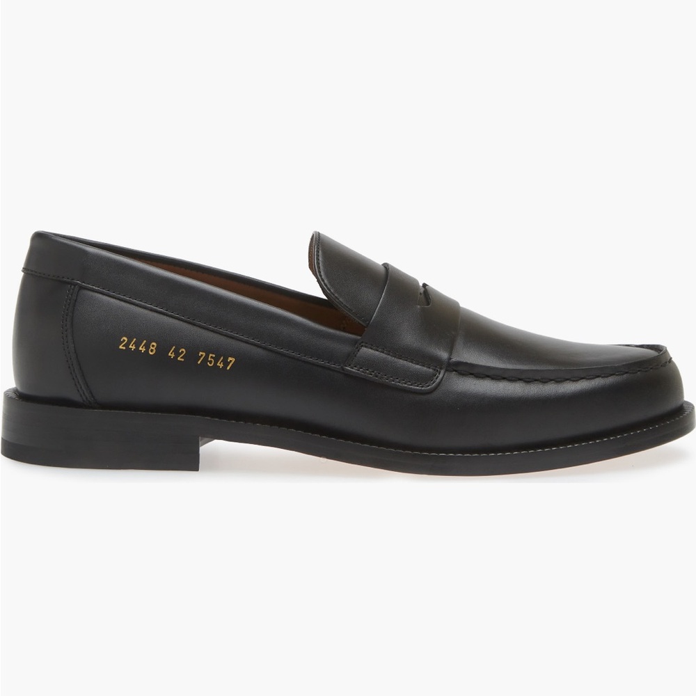Black Leather Slip-On Loafers with Penny Strap
